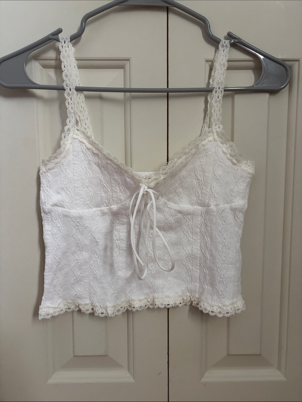 Edikted White Lace Trim Cropped Camisole